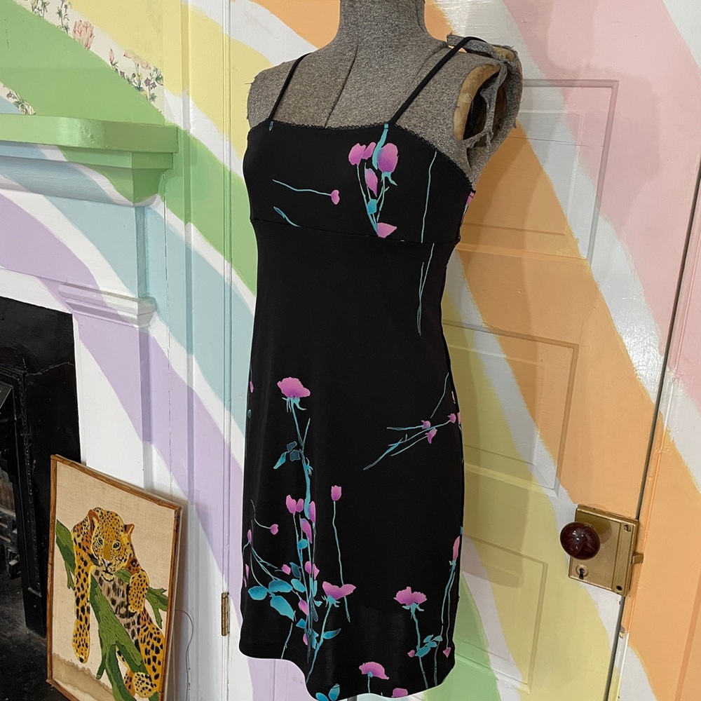 Vintage 90s BCBG Max Azria Floral Mini Slip Dress Sz S 💛🎀 Gothbabe - Picture 4 of 10
